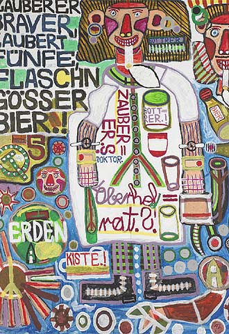 'El mago valiente' (1988), acrílico y 'collage', de August Valla.