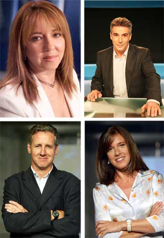 De arriba abajo y de izquierda a derecha, Alicia Gómez Montano, David Cantero, Lorenzo Milá y Ana Blanco.