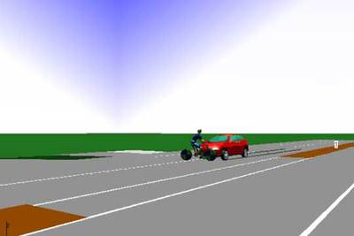 Reconstrucción del atropello de un ciclista con el programa informático utilizado por la Guardia Civil.