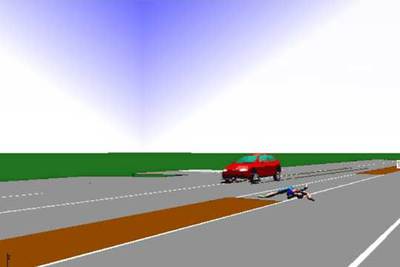 Reconstrucción del atropello de un ciclista con el programa informático utilizado por la Guardia Civil.