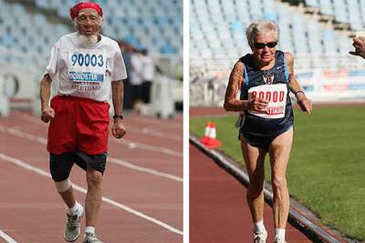 Manuel González (a la izquierda), de 93 años, en los 100m, y la estadounidense Louise Adams, en los 5.000.