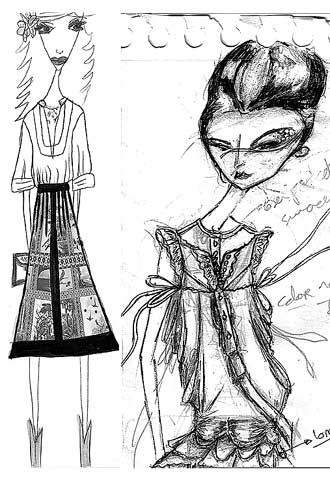 Bocetos de Ailanto (a la izquierda) y de Ion Fiz para la Pasarela Cibeles.