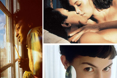 Imágenes de  Valmont  (arriba);  Bagdad Café  (a la izquierda);  El amante y Amelie  (a la derecha, de arriba abajo).