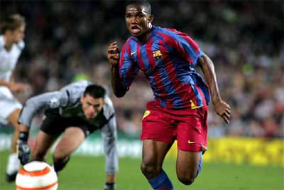 Eto'o, en un ataque del Barça.
