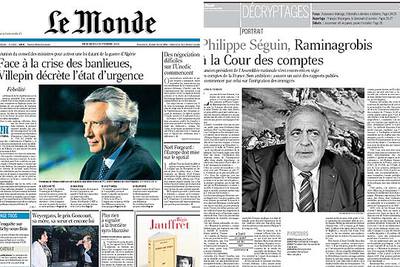 Portada de ayer de  Le Monde  y página interior de análisis, con el nuevo diseño.
