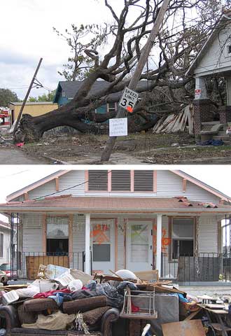 Postes, árboles y cables permanecen amenazantes en las calles desiertas de  Nueva Orleans, en las que se acumula la basura.