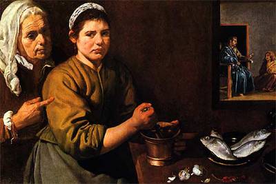  Cristo en casa de Marta y María,   cuadro de Velázquez de la National Gallery de Londres. 