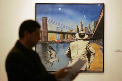 Portada de Eduardo Úrculo para el álbum  Poetas en Nueva York , en  la exposición  Arte y canción.  