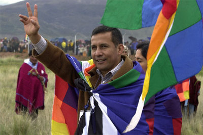 Ollanta Humala, durante su estancia en Tiawanacu (Bolivia), donde el pasado sábado asistió a un acto de homenaje a Evo Morales.