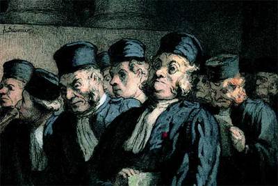  Abogados y jueces, antes de la audiencia  (hacia 1862), de Honoré Daumier.