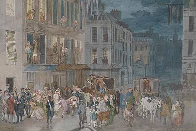  Descente de police la nuit,  de Henri-Joseph van Blarenberghe, expuesto en el Museo del Louvre.