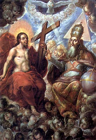 Cuadro de  La Santísima Trinidad , del pintor Cristóbal de Villalpando, en la iglesia de El Carmen, en Puebla (México).