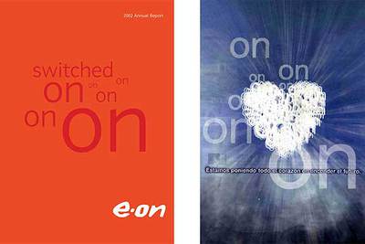 Imagen corporativa de E.ON. A la derecha, publicidad lanzada por Endesa tras la OPA de Gas Natural.