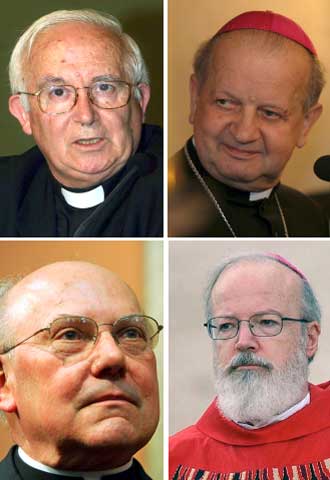 De arriba abajo y de izquierda a derecha, los arzobispos Antonio Cañizares, Stanislaw Dziwisz (de Cracovia) y William J. Levada y Sean Patrick O'Malley (de EE UU).