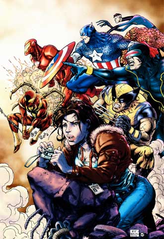 Viñeta del cómic  Civil war: Front Line   (Marvel),  del dibujante español Ramón F. Bachs.