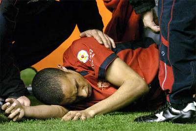 Valdo, tras caer lesionado el pasado miércoles.