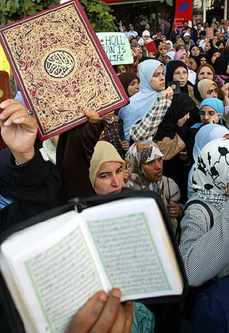 Protesta de islamistas marroquíes en Casablanca.
