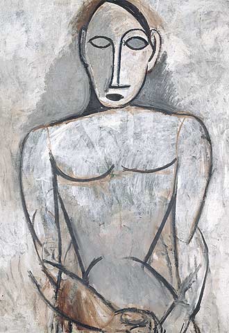 Mujer con las manos juntas  (estudio para  Las señoritas de Aviñón)  (1907), de Picasso.