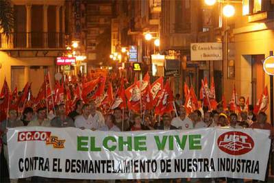Una manifestación en Elche en defensa del sector del calzado, en una imagen de archivo.