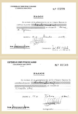 DOS RECIBOS A NOMBRE DEL ESCOLTA EXPÓSITO