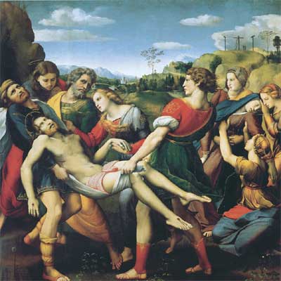  El descendimiento    (1507), óleo sobre tabla de Rafael, perteneciente a la Galería Borghese.