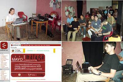 Diversas imágenes de las jornadas malagueñas de  podcasting , extraídas del  blog  de Jagelado.