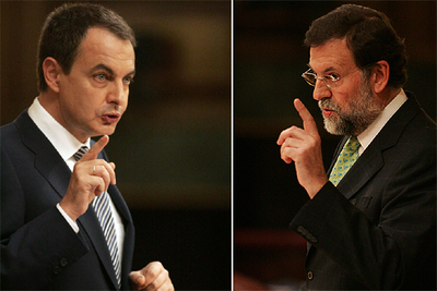El jefe del Gobierno, José Luis Rodríguez Zapatero, y el líder del PP, Mariano Rajoy, durante su debate.