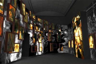  Nightwatching,  instalación de Peter Greenaway sobre  La ronda de noche , de Rembrandt (Rijksmuseum de Amsterdam)