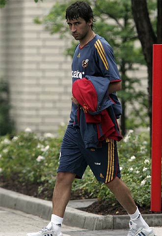 Raúl, tras el entrenamiento de ayer.