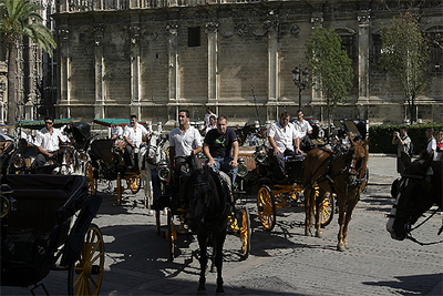 Un centenar de cocheros protestan en Sevilla
