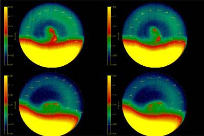 Imágenes del doble vórtice del polo sur de Venus captadas desde la nave espacial Venus Express.