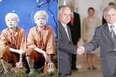 Lech (izquierda) y Jaroslaw Kaczynski, en la película  Dos que robaron la luna  (1962), y en la investidura de Lech (izquierda), en julio en Varsovia.