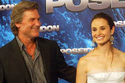 Kurt Russell y Mia Maestro, intérpretes de  Poseidón,  en la presentación del filme en Barcelona.