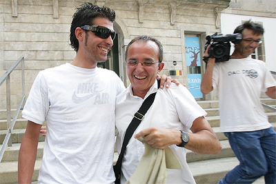 Óscar Pereiro, junto al actor gallego Morris, ayer en Vigo.