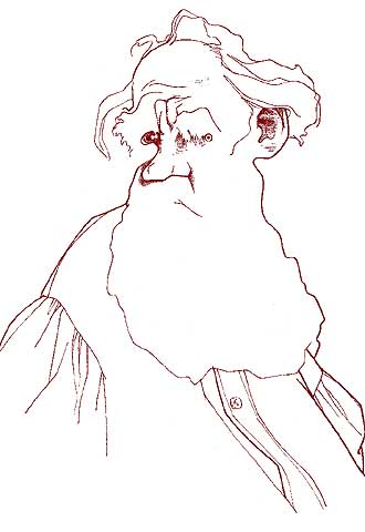 El escritor ruso León Tolstói (1828-1910) visto por Loredano.