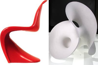 A la izquierda, silla 'Pantom' (1959-1962), diseñada por Vitra. A la derecha, escultura en gres de Eva Hild.