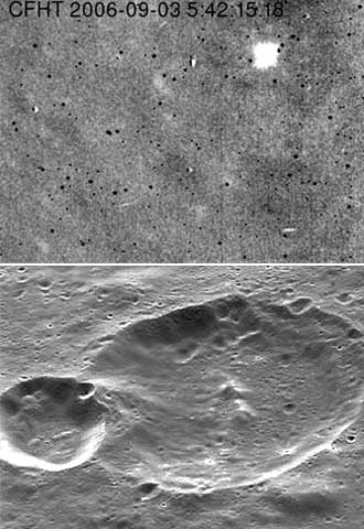 Fogonazo captado en Hawai y cráter doble visto desde  Smart-1 .