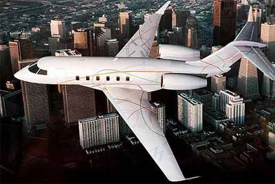 Un avión de negocios fabricado por la canadiense Bombardier sobrevuela Taiwan.