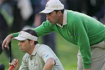 Sergio García y José María Olazábal, durante el partido que disputaron juntos.