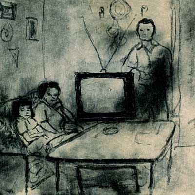 Dibujo de la serie  1936-1975,  de Xisco Mensua, correspondiente al año 1963.