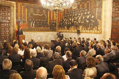 El presidente de la Generalitat, Francisco Camps, ayer, en su discurso institucional del 9 d'Octubre.