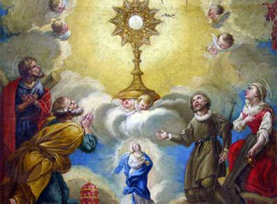 La obra atribuida a Goya  Santos adorando al Santísimo Sacramento .