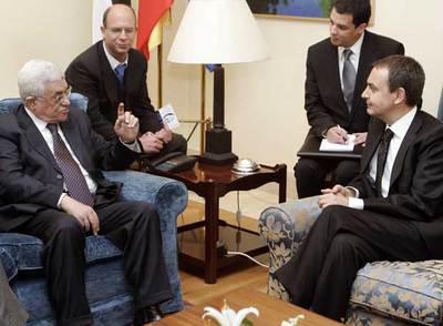 Mahmud Abbas y José Luis Rodríguez Zapatero, ayer en La Moncloa.