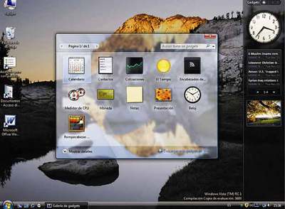 Una imagen del Windows Sidebar para personalizar la pantalla.