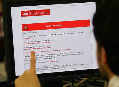 Correo electrónico  cebo  para captar fraudulentamente datos de un cliente del Santander.rnULY MARTÍN