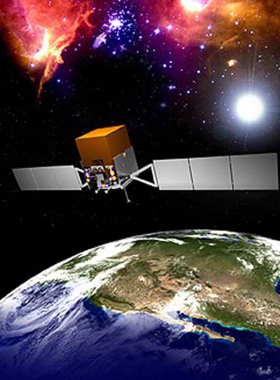 Representación artística del telescopio espacial  Glast. 