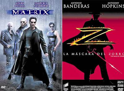 Carátulas de  Matrix  y de  La máscara del Zorro. 