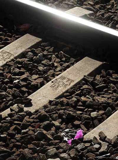 Flores en las vías de la estación de El Pozo.