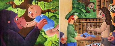 Ilustraciones de Alicia Ginebreda en  Tarzán de los monos,  de la colección Mis Primeros Clásicos.