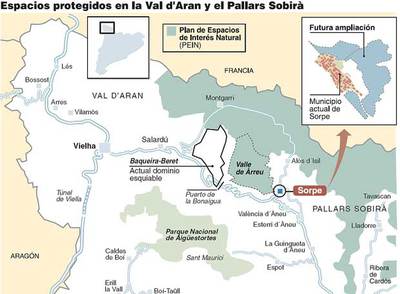 Espacios protegidos en la Val d'Aran y el Pallars Sobirà.